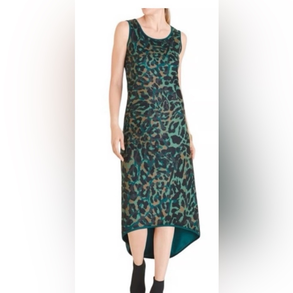 Chico's Teal and Black Leopard-Print Maxi Dress